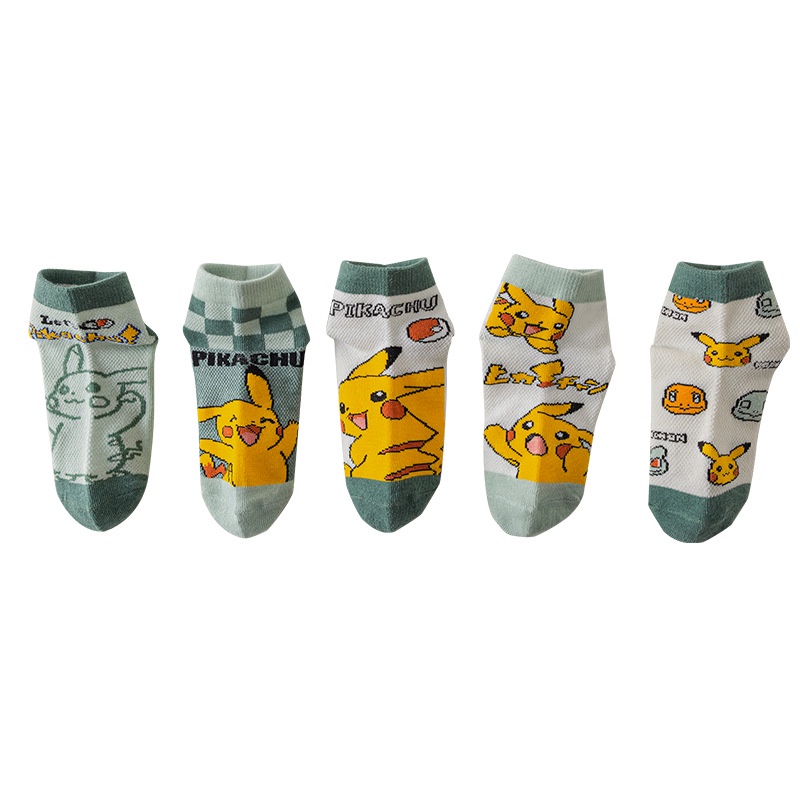 Set 5 Đôi Vớ Cotton Mềm Mại In Họa Tiết Hoạt Hình Pokemon Đáng Yêu Dành Cho Các Bé