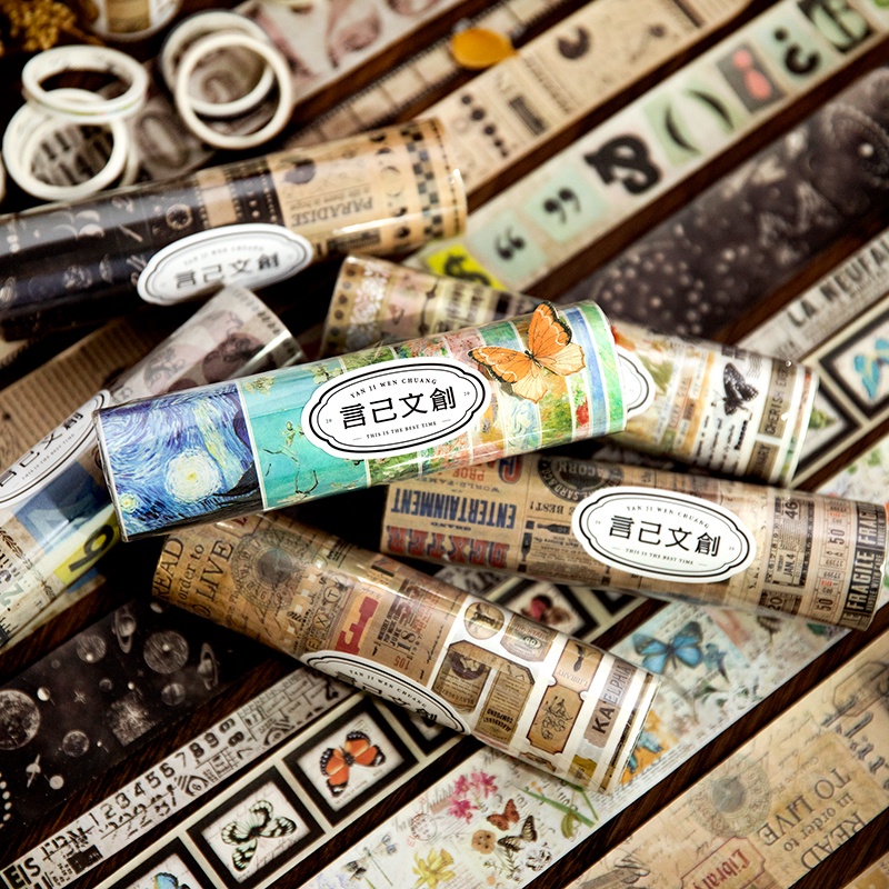 Set 10 Cuộn Băng Dính Washi DIY Trang Trí Album Ảnh Phong Cách Vintage