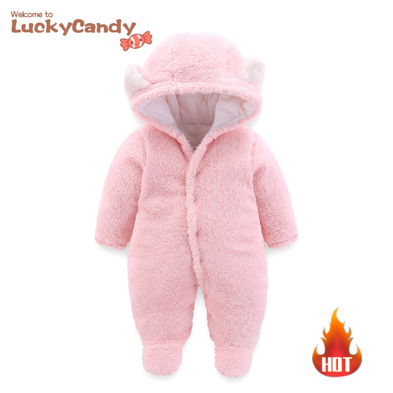 Bộ Áo Liền Quần Tay Dài Có Nón Hình Gấu Đáng Yêu Giữ Ấm Cho Bé