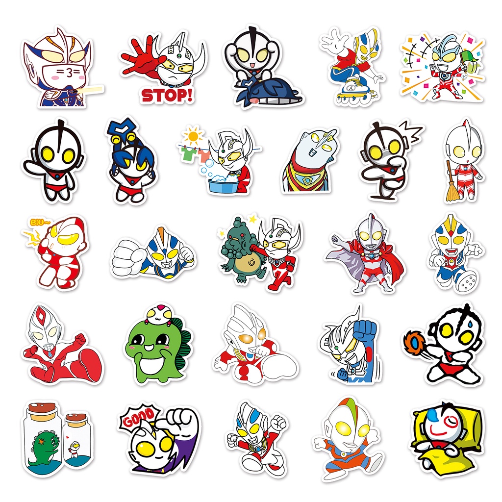 Bộ 50 Miếng Dán Trang Trí Xe Hơi Hình Ultraman Vui Nhộn Chống Thấm Nước