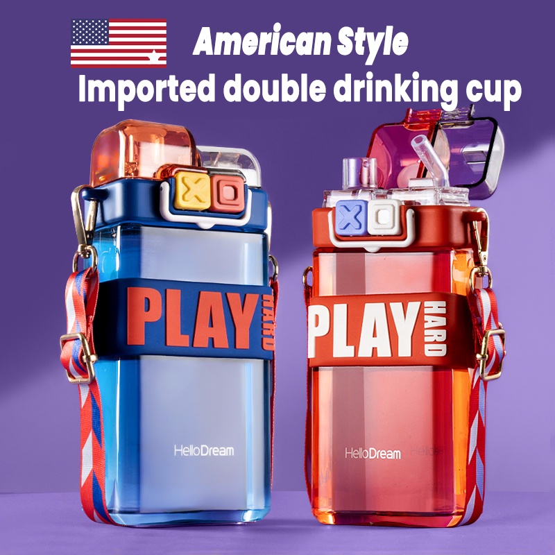 Chai nước uống kép kiểu Mỹ -Bình Đựng Nước Tập Gym Bình Nước Văn Phòng Portable Cup Cao Cấp 520ml A13-2
