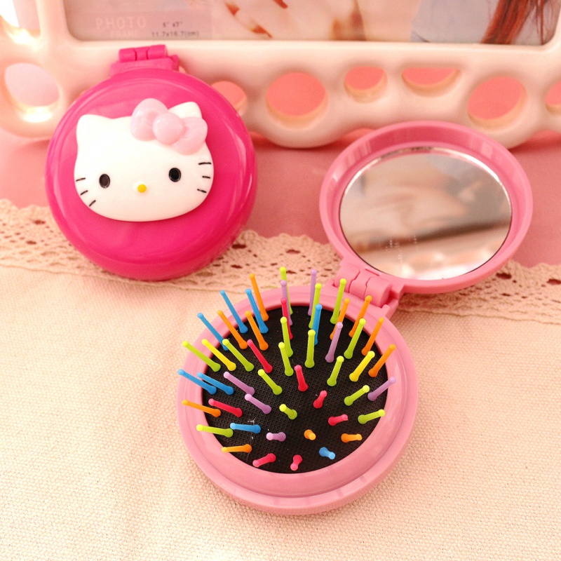 Hellokitty Lược Chải Tóc Mát Xa Da Đầu Chống Tĩnh Điện Kèm Gương Soi Tiện Lợi