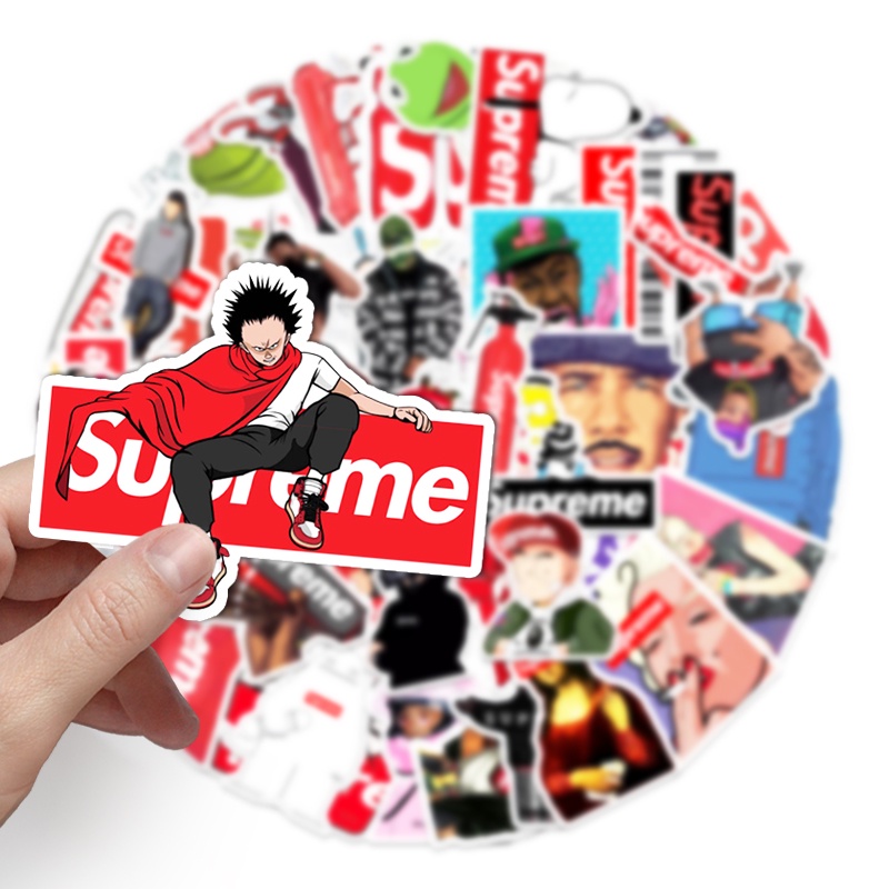 Bộ 50 Miếng Dán Trang Trí Xe Hơi / Nhà Cửa Chống Thấm Nước Họa Tiết Supreme Vui Nhộn DIY