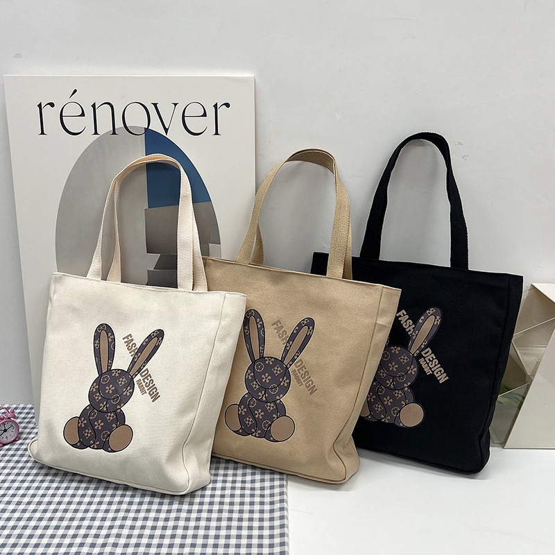 Túi Tote Đeo Vai Vải Canvas Họa Tiết Thỏ Hoạt Hình Phong Cách Thời Trang Mới 2023