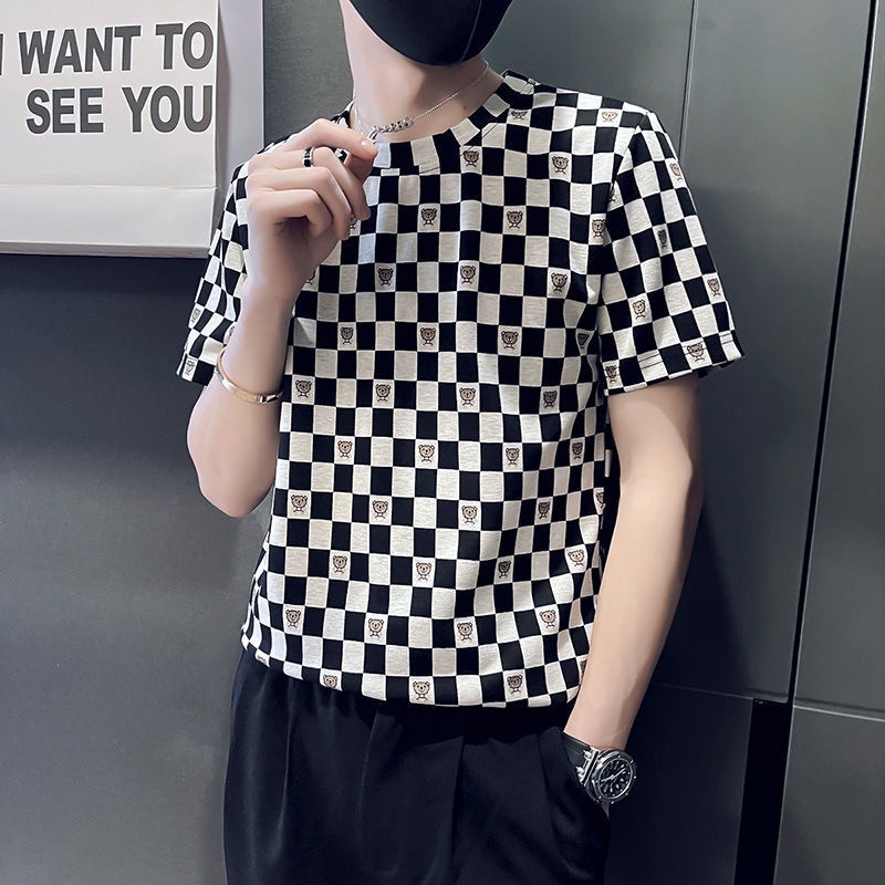 Áo Thun Tay Ngắn Cổ Tròn Họa Tiết Kẻ Sọc Thời Trang Mùa Hè Cho Nam