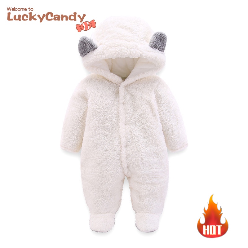 Bộ Áo Liền Quần Tay Dài Có Nón Hình Gấu Đáng Yêu Giữ Ấm Cho Bé