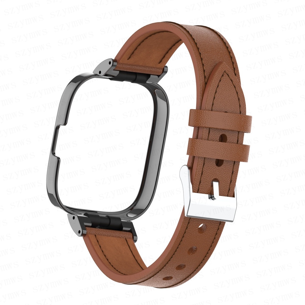 Dây Đeo Bằng Da Và Khung Kim Loại Bảo Vệ Cho Đồng Hồ Thông Minh Redmi Watch 3 / 3 Lite