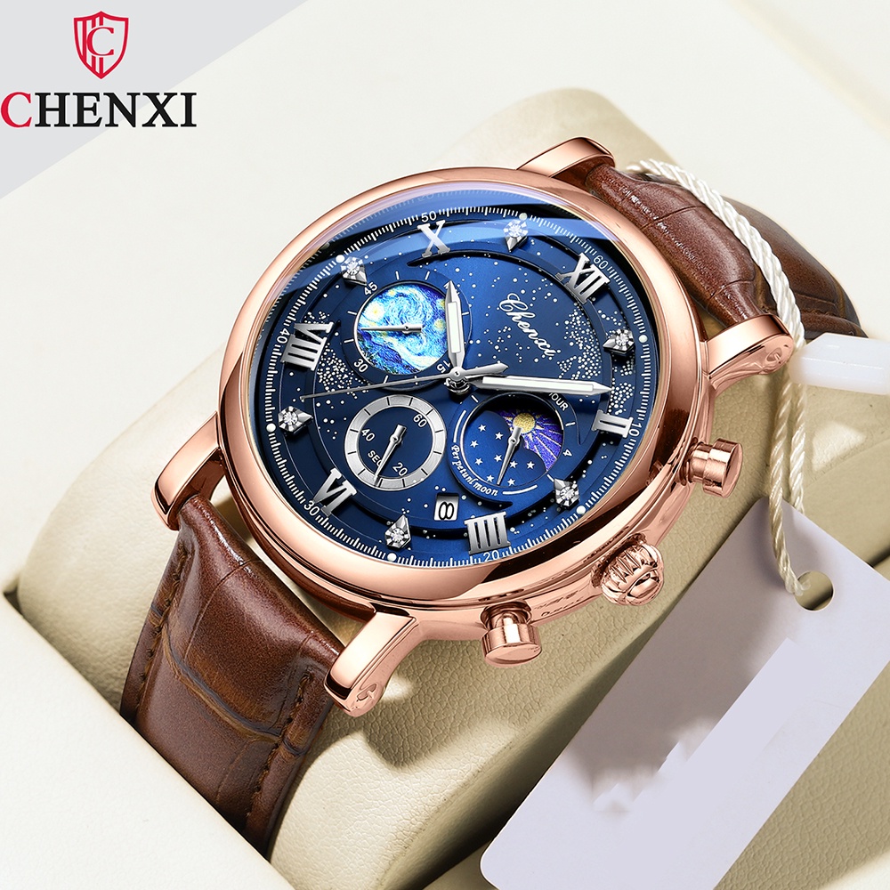 Đồng Hồ Nam Dây Da Chống Thấm Nước Chexi Phong Cách Doanh Nhân Mới 2023