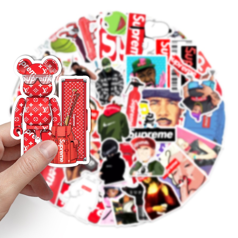Bộ 50 Miếng Dán Trang Trí Xe Hơi / Nhà Cửa Chống Thấm Nước Họa Tiết Supreme Vui Nhộn DIY