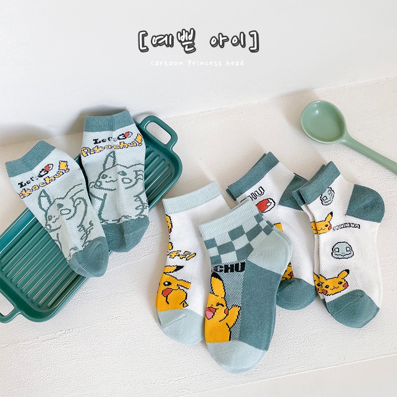 Set 5 Đôi Vớ Cotton Mềm Mại In Họa Tiết Hoạt Hình Pokemon Đáng Yêu Dành Cho Các Bé