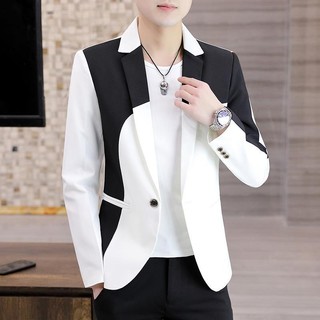 # áo khoác vest thiết kế lịch lãm trẻ trung cho nam# áo khoác vest dáng ôm phối màu đen trắng thời trang trẻ trung cao cấp# áo khoác vest kiểu hàn quốc thời trang xuân thu cá tính cho nam