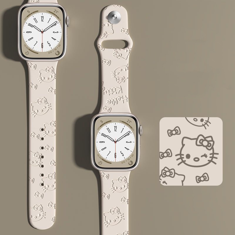 Dây Đeo Đồng Hồ Bằng Silicon Mềm Chạm Khắc Hình Mèo Màu Hồng 38mm 40mm 41mm 42mm 44mm 45mm 49mm Cho Apple i Watch Series Ultra SE 8 7 6 5 4 3 2 1