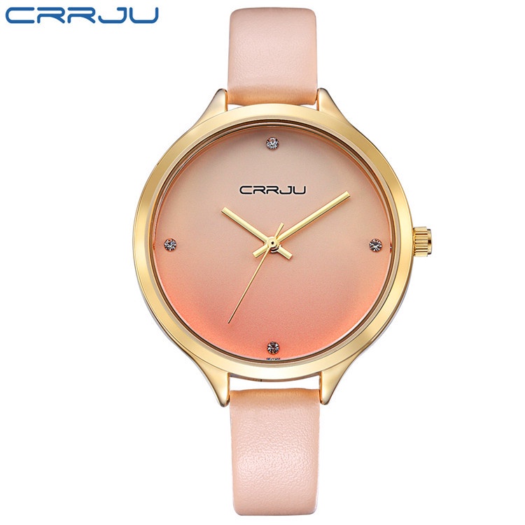 Đồng Hồ Quartz Chạy Kim CRRJU Chống Thấm Nước Với Dây Đeo Da 2120 X