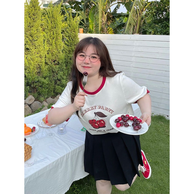 Áo Thun Tay Ngắn Dáng Rộng Cỡ Lớn 300KG 300KG Che Bụng In Họa Tiết Dễ Thương Thời Trang Mùa Hè Cho Nữ