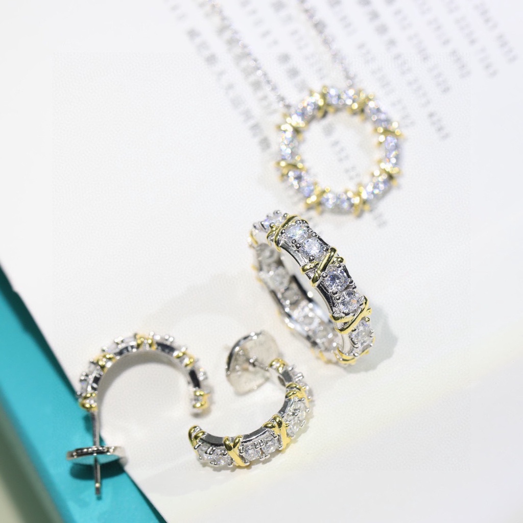 Ti & Co. Nhẫn Mạ Bạc 925 Đính Đá Hai Màu Sắc Xinh Xắn