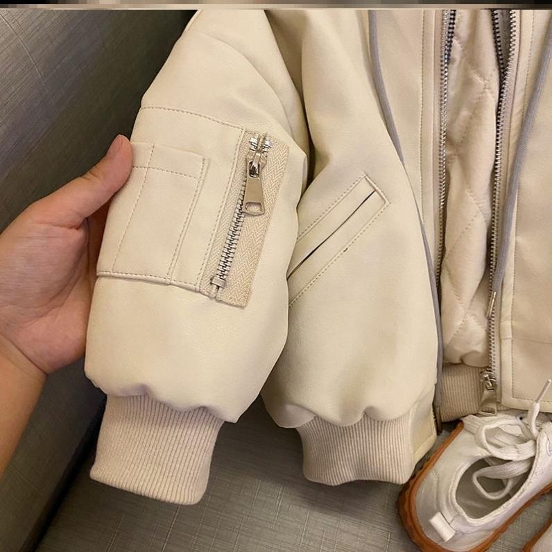 Áo Khoác Da Phối Lông Dày Dặn Thời Trang Thu Đông Cho Bé Trai