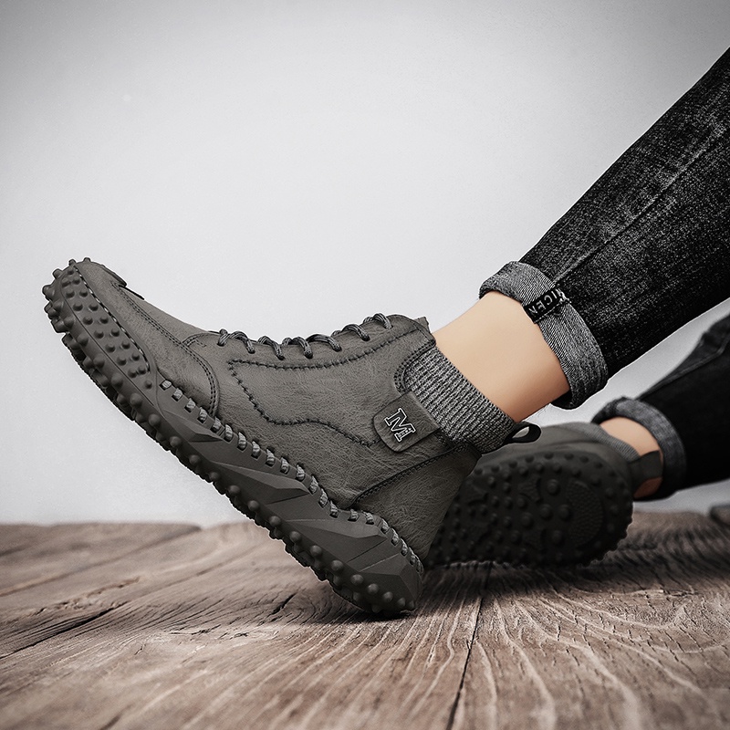 Giày Da Bò Cổ Cao Phong Cách Vintage Thời Trang Cho Nam
