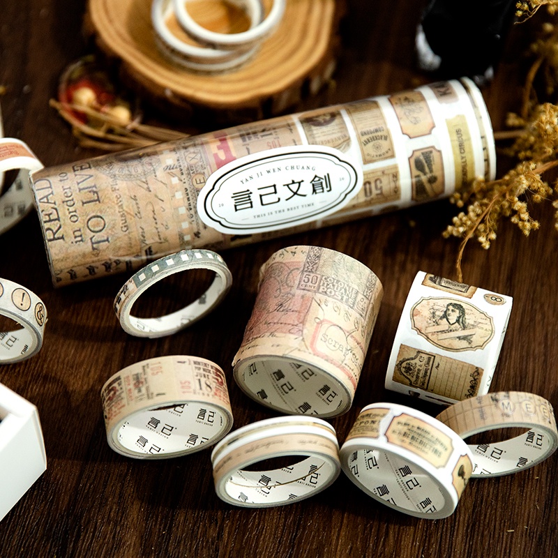 Set 10 Cuộn Băng Dính Washi DIY Trang Trí Album Ảnh Phong Cách Vintage