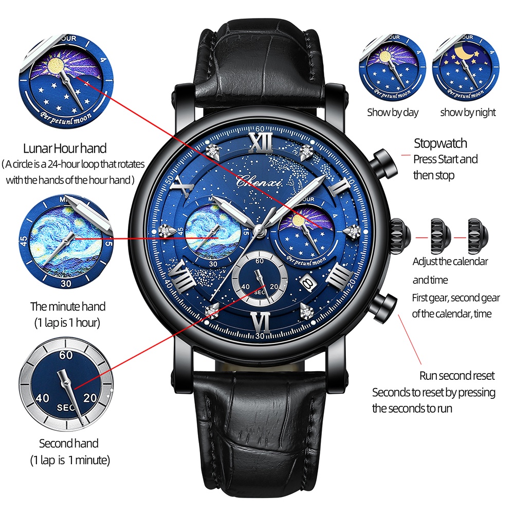 Đồng Hồ Nam Dây Da Chống Thấm Nước Chexi Phong Cách Doanh Nhân Mới 2023