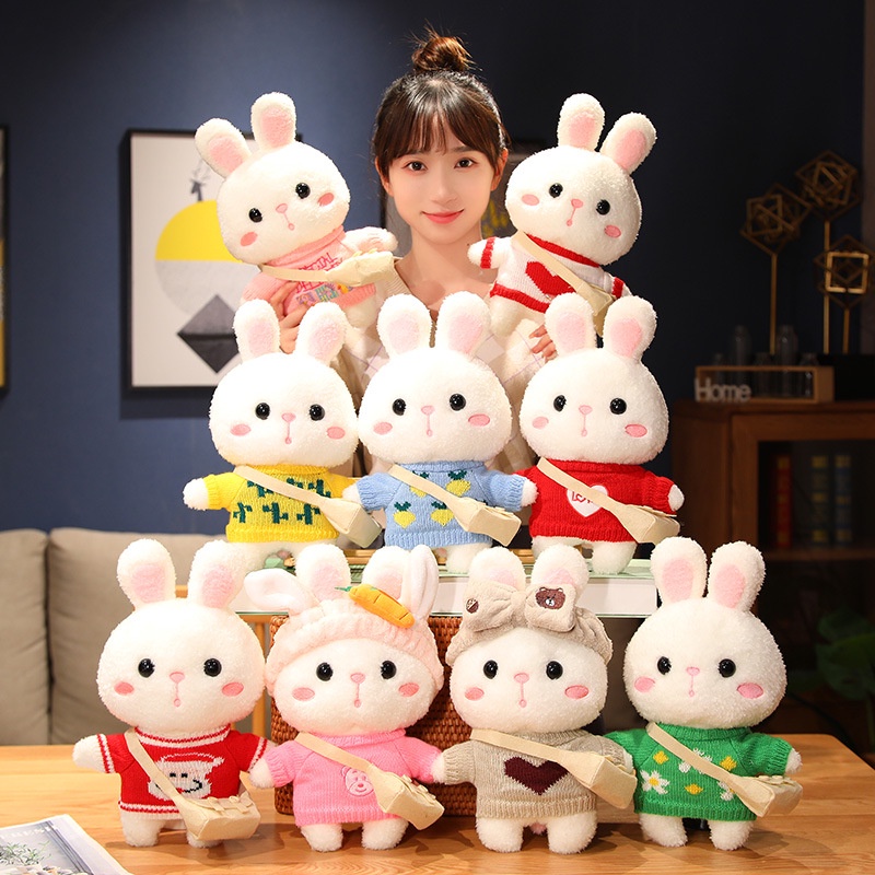 Thỏ Nhồi Bông 30cm Có Nơ Ruy Băng Đáng Yêu