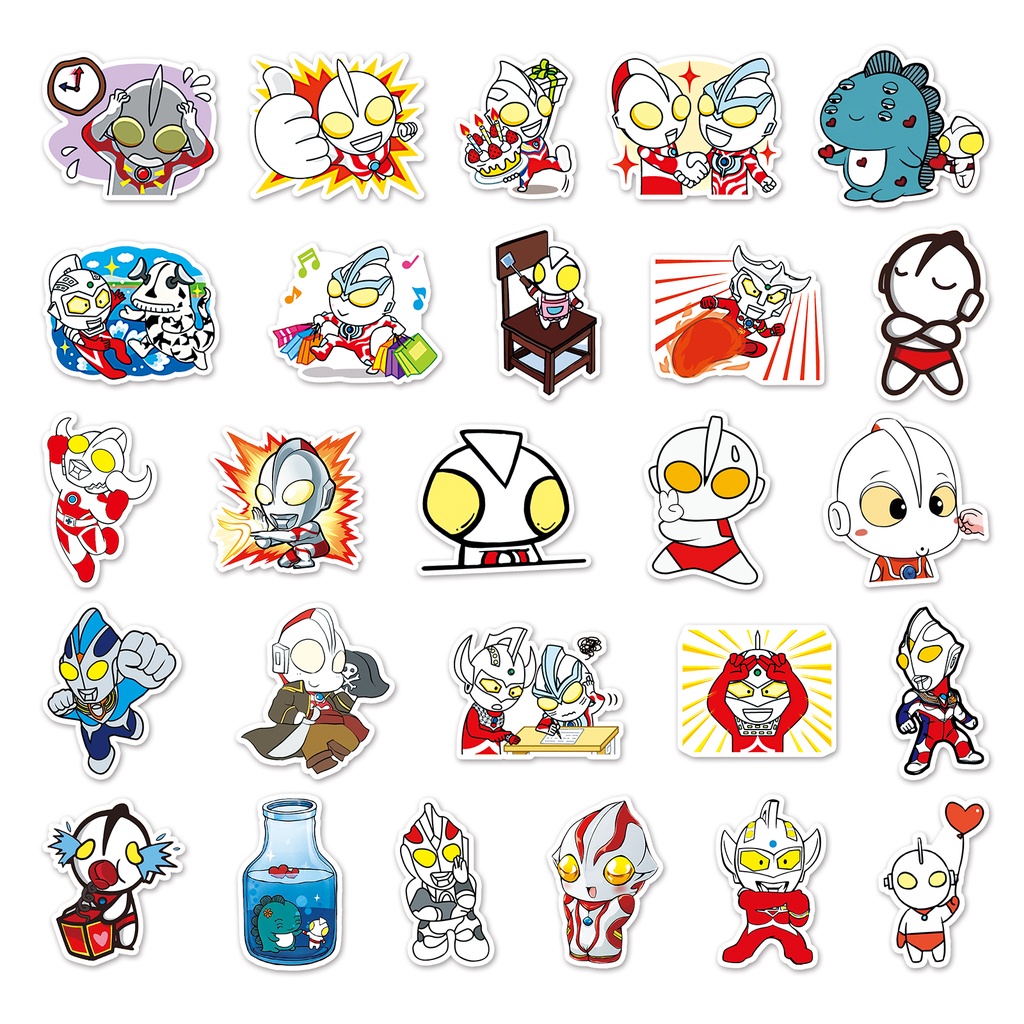 Bộ 50 Miếng Dán Trang Trí Xe Hơi Hình Ultraman Vui Nhộn Chống Thấm Nước