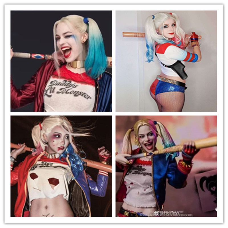 Cô gái trưởng thành Phụ nữ Harley Quinn Trang phục Cosplay Suicide Squad Jacket Harley Quinn Áo thun thêu ngắn in giản dị