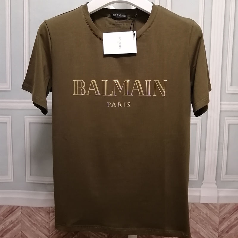 Yang Yang s same balmain hot Áo Thun cotton Tay Ngắn Đính Kim Sa laser Bạc In Hình Ngôi Sao Cho Nam Và Nữ th