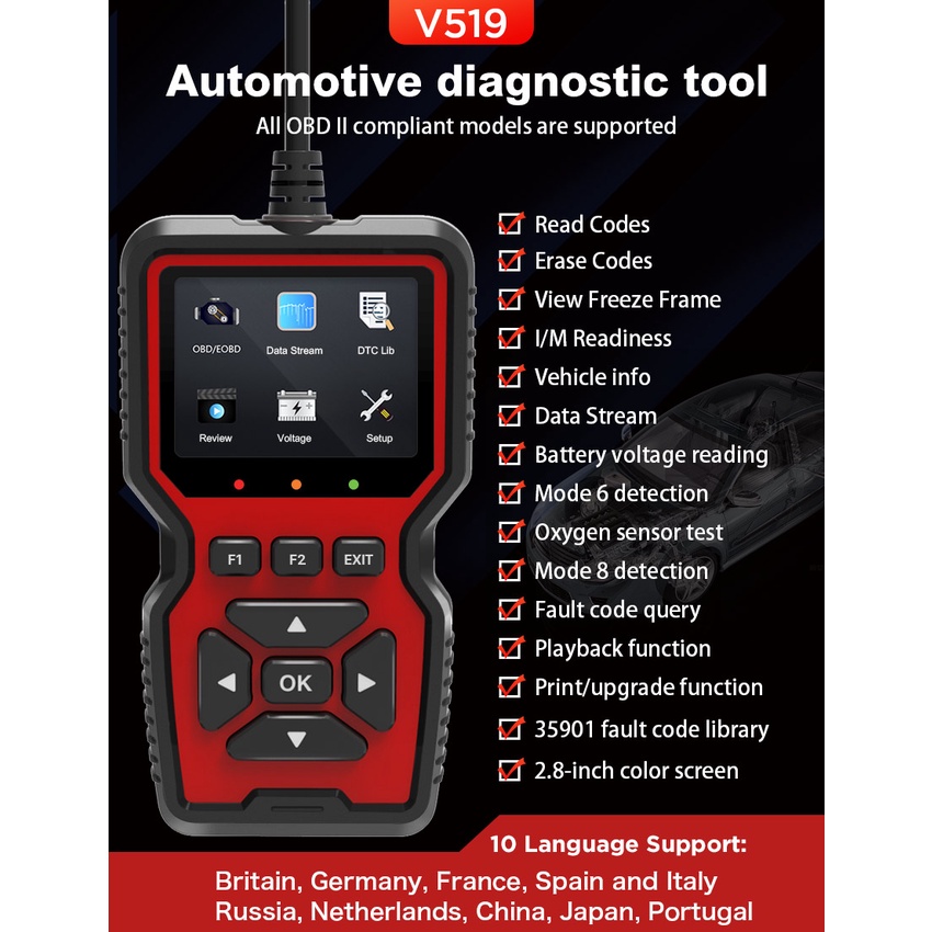 Thiết Bị Chẩn Đoán Lỗi Xe Hơi Đa Năng Lancol V519 OBD JOBD / OBDII / EOBD OBD2