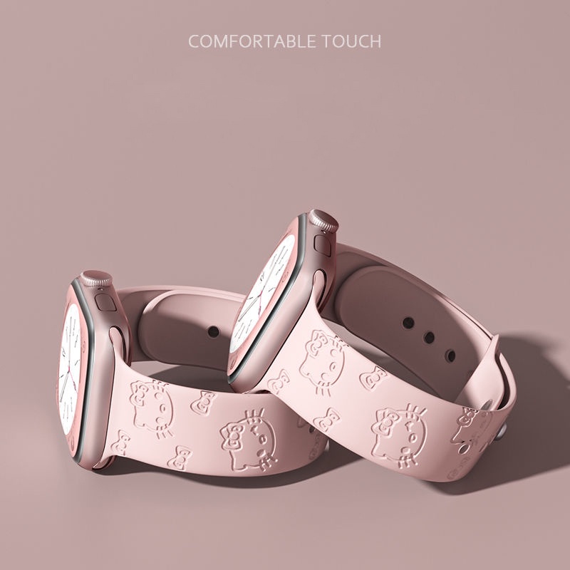 Dây Đeo Đồng Hồ Bằng Silicon Mềm Chạm Khắc Hình Mèo Màu Hồng 38mm 40mm 41mm 42mm 44mm 45mm 49mm Cho Apple i Watch Series Ultra SE 8 7 6 5 4 3 2 1