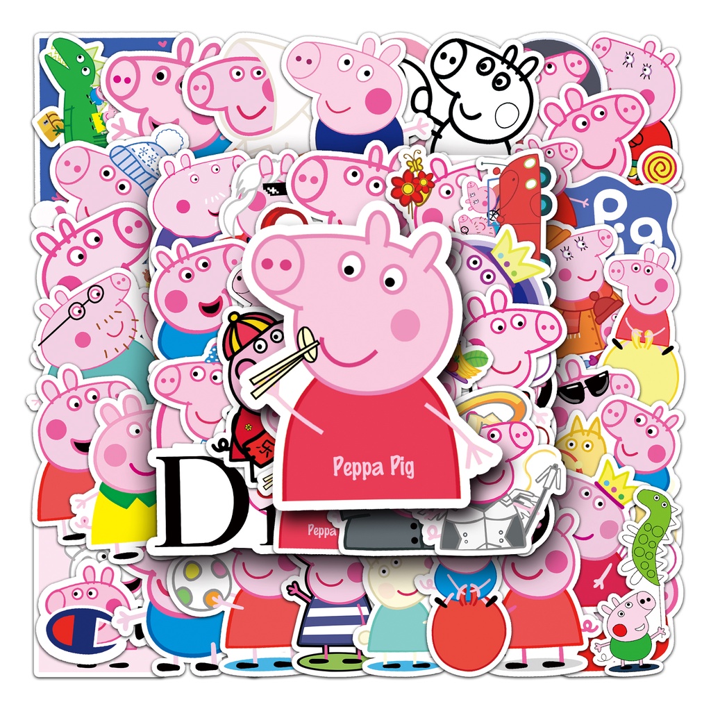 Bộ 52 Miếng Dán Trang Trí Xe Hơi Chống Thấm Nước Hình Heo Peppa DIY