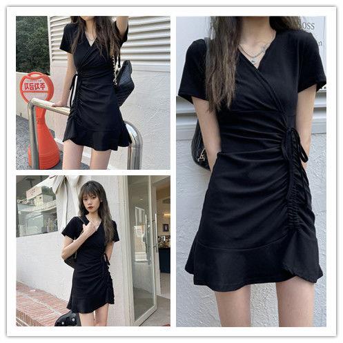 Đầm Ngắn Đuôi Cá Màu Đen Thiết Kế Xếp Ly Thời Trang Cao Cấp Cho Nữ