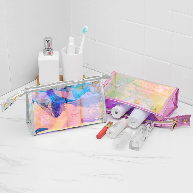 Túi Đựng Mỹ Phẩm Du Lịch Bằng PVC Trong Suốt Chống Thấm Nước Màu laser Đơn Giản