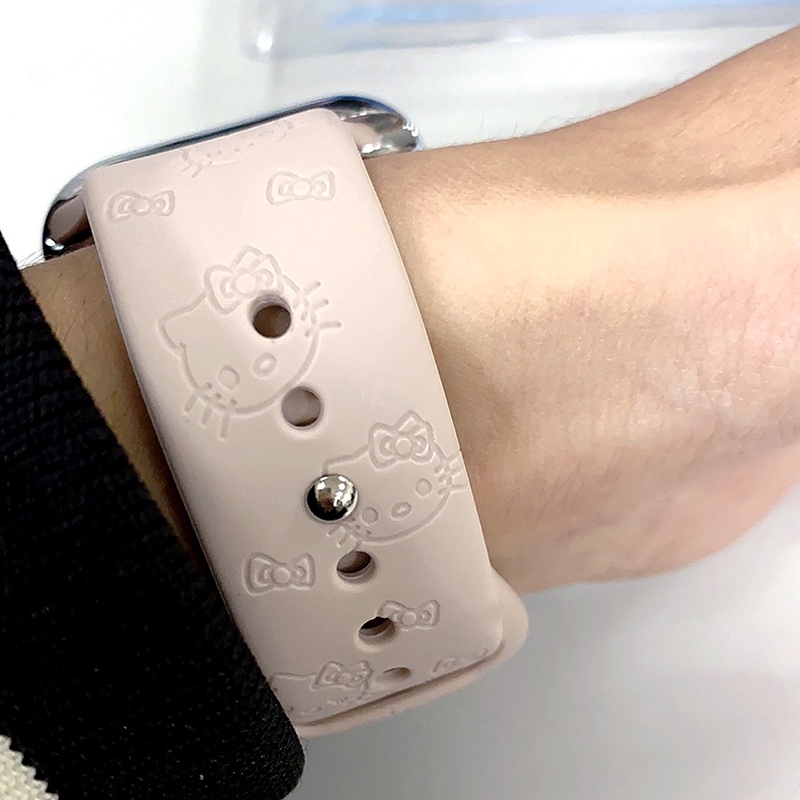 Dây Đeo Đồng Hồ Bằng Silicon Mềm Chạm Khắc Hình Mèo Màu Hồng 38mm 40mm 41mm 42mm 44mm 45mm 49mm Cho Apple i Watch Series Ultra SE 8 7 6 5 4 3 2 1