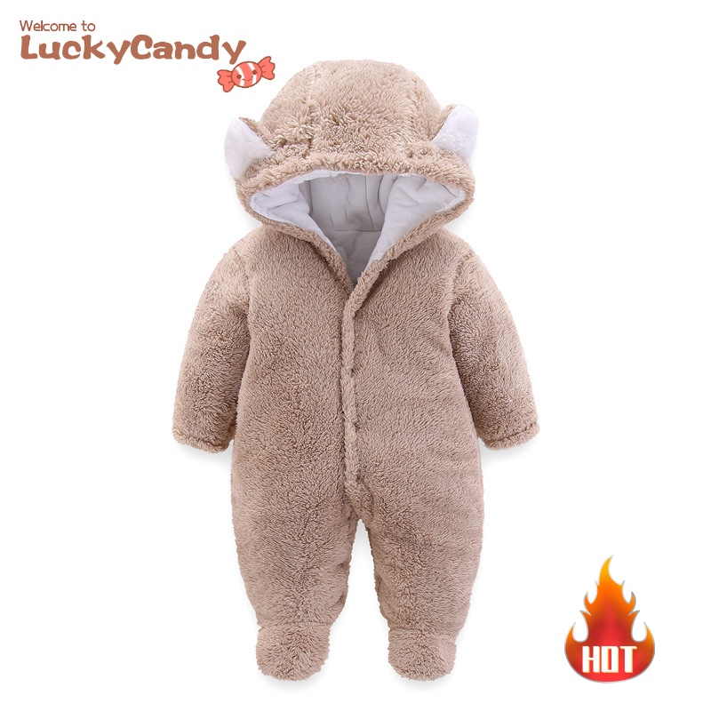 Bộ Áo Liền Quần Tay Dài Có Nón Hình Gấu Đáng Yêu Giữ Ấm Cho Bé