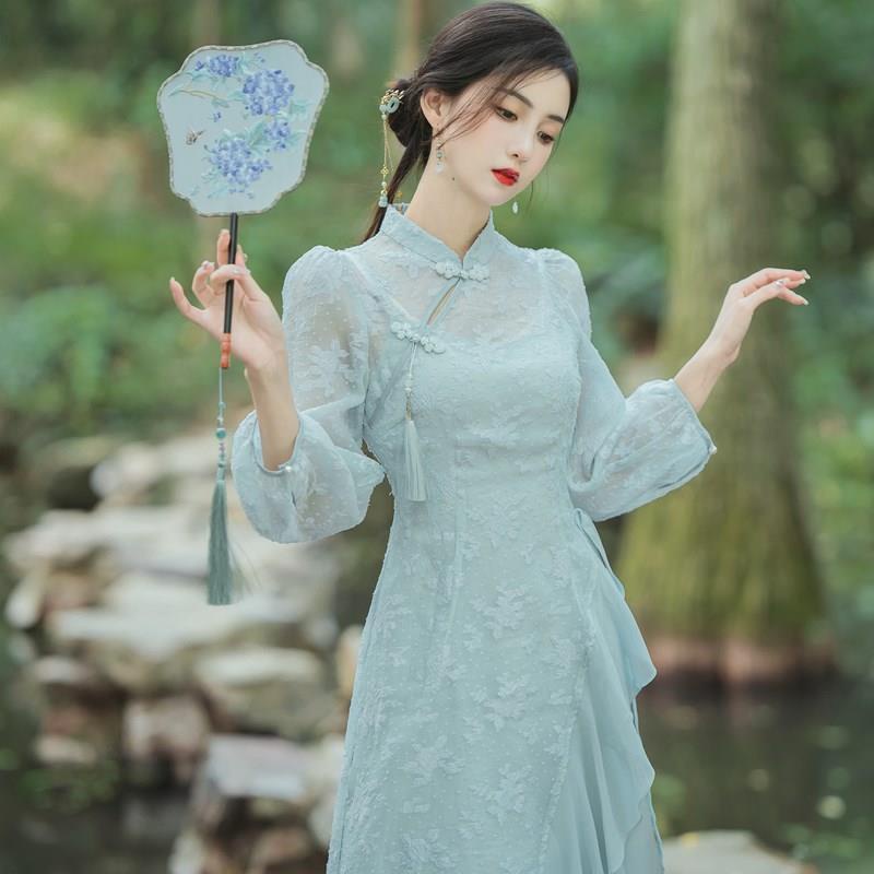 Đầm Sườn Xám Cách Tân Kiểu Trung Hoa Cổ Điển Thời Trang Mùa Xuân 2023 Hàng Mới 23