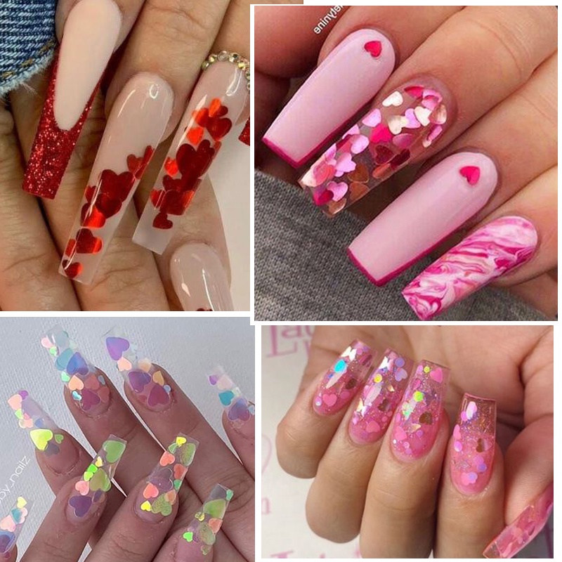 UR SUGAR Hộp 6 Ngăn Đựng Hạt Kim Sa Trái Tim Trang Trí Móng Tay