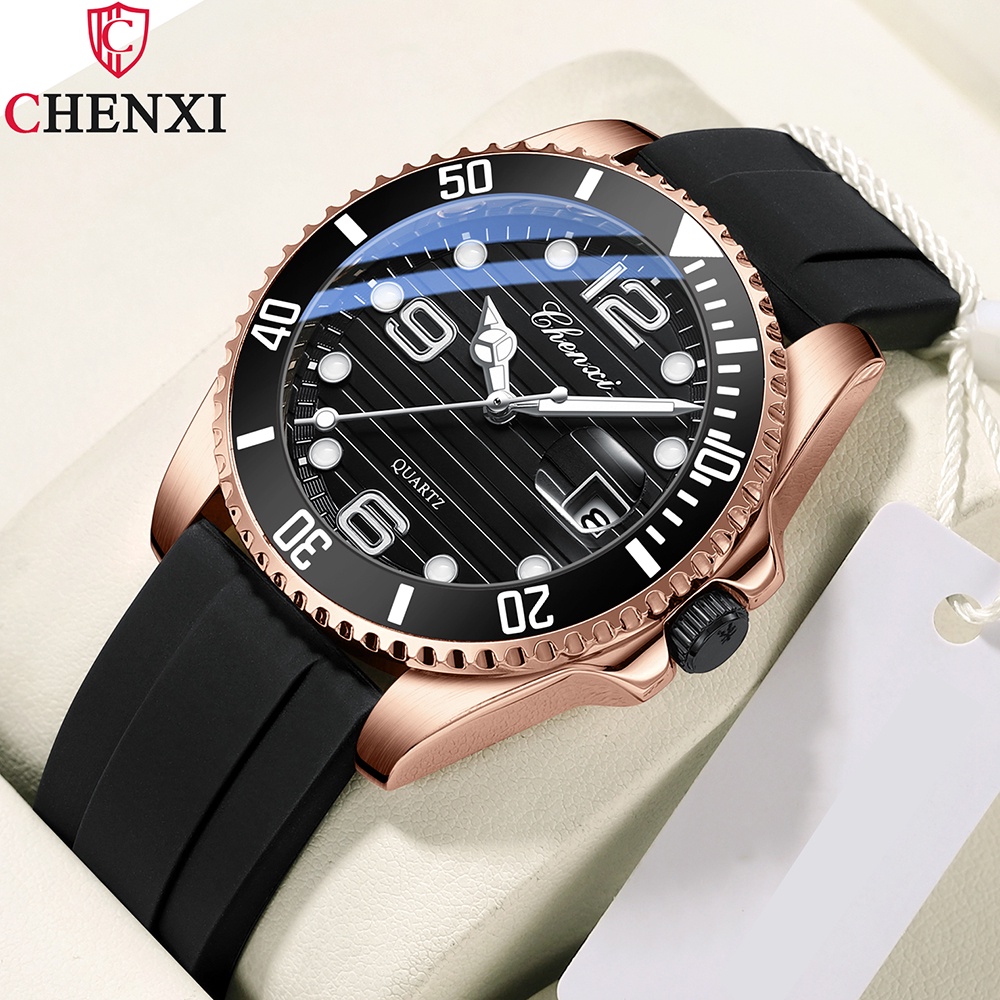 CHENXI Brand New Watches For Mans Black Silicone Strap Casual Sports Watch For Men Quartz Wristwatches Waterproof Luminous Clock