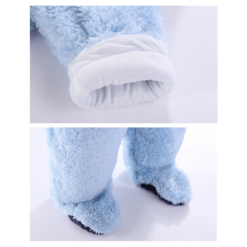 Bộ Áo Liền Quần Tay Dài Có Nón Hình Gấu Đáng Yêu Giữ Ấm Cho Bé