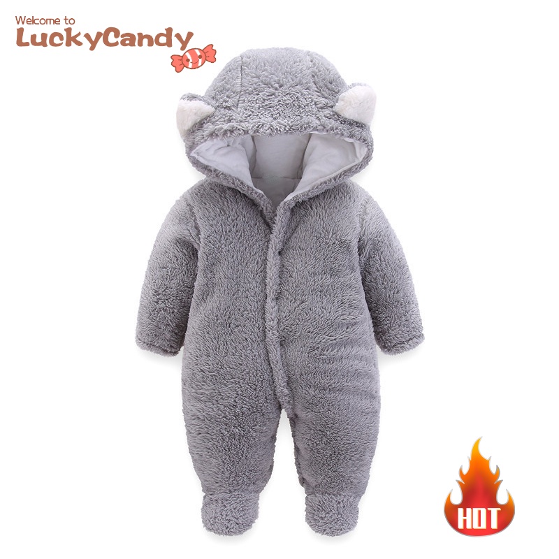 Bộ Áo Liền Quần Tay Dài Có Nón Hình Gấu Đáng Yêu Giữ Ấm Cho Bé