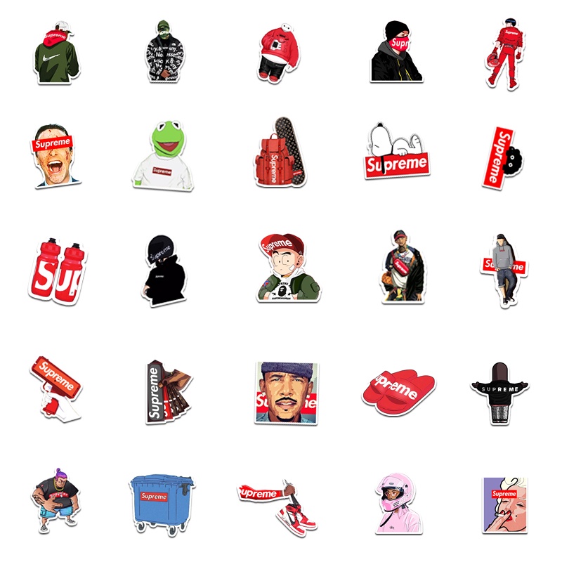 Bộ 50 Miếng Dán Trang Trí Xe Hơi / Nhà Cửa Chống Thấm Nước Họa Tiết Supreme Vui Nhộn DIY