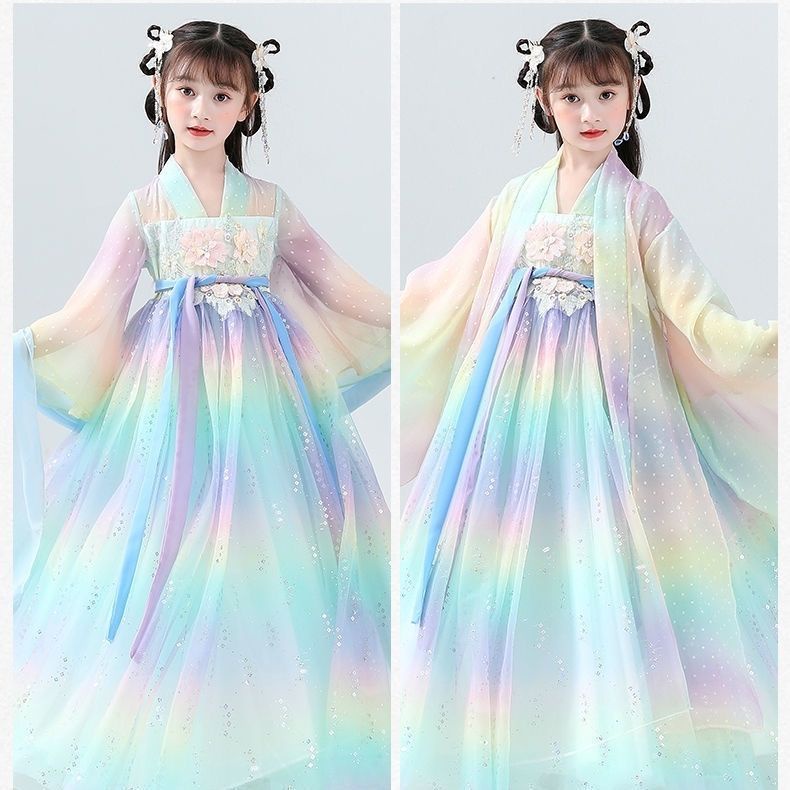 Đầm Hán Phục Tay Ngắn Mỏng Nhiều Màu Sắc Cầu Vồng Phong Cách Cổ Điển Thời Trang Xuân Hè Hàng Bán Chạy Mới Dành Cho Bạn Nữ