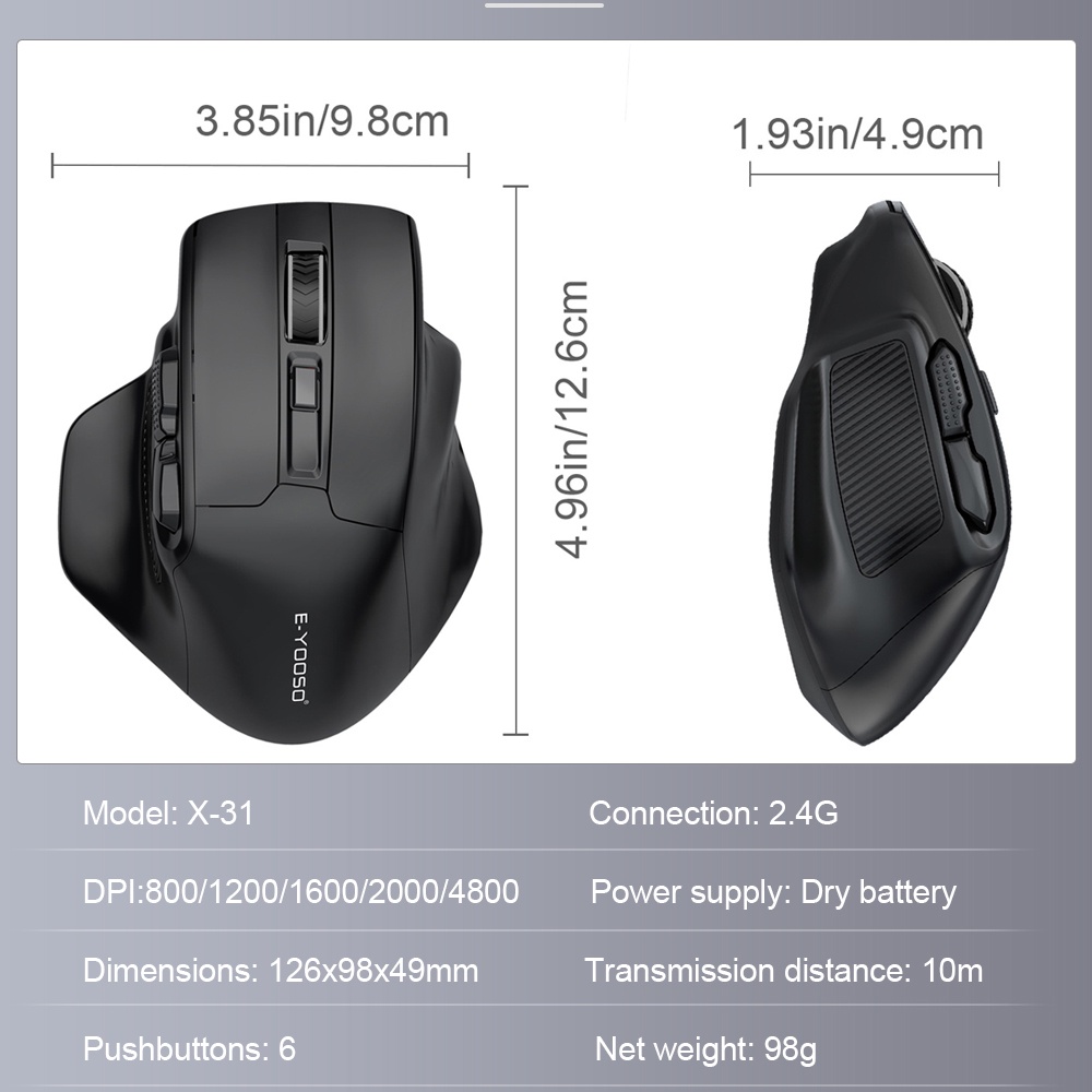 Chuột Gaming E-YOOSO X-31 USB 2.4G Không Dây, 3212 4800 DPI 5 NúT BấM Cho laptop / PC