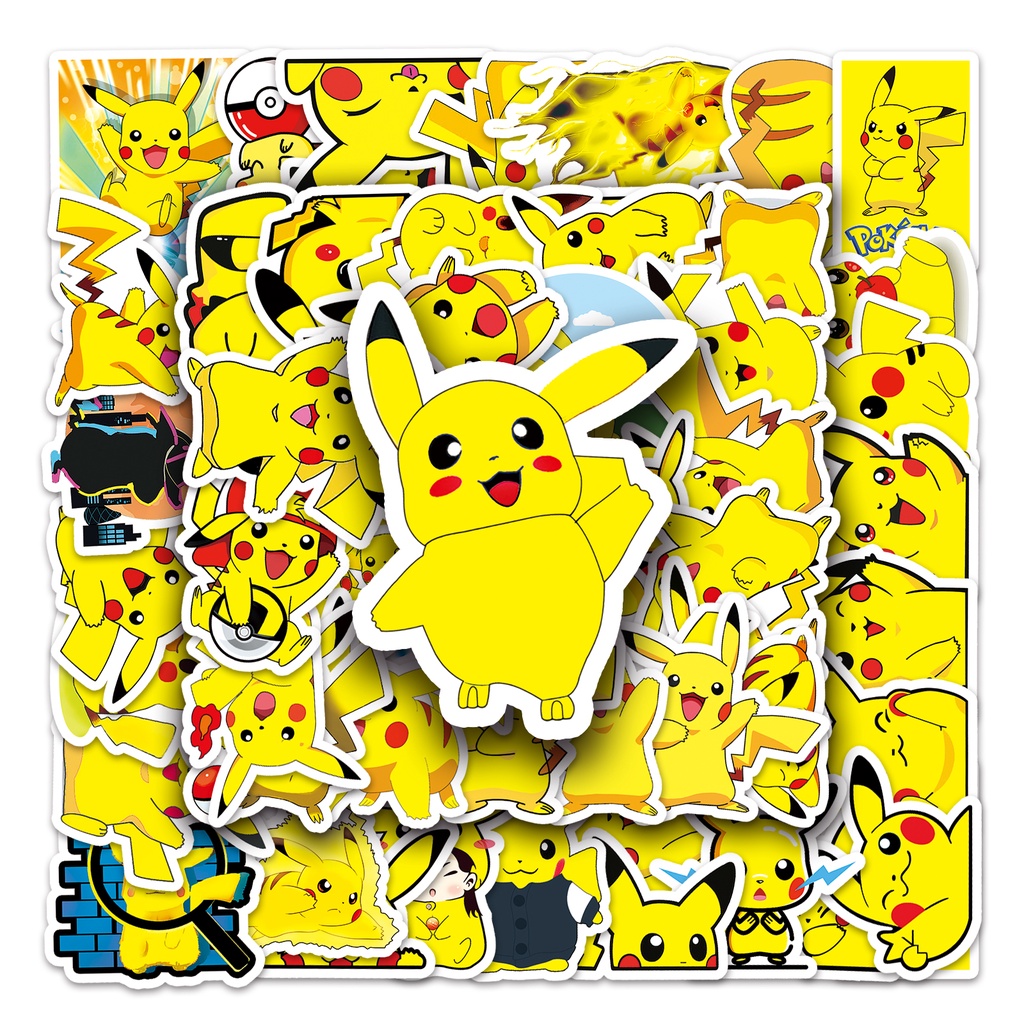50 Miếng Dán Hình Pikachu Vui Nhộn Chống Thấm Nước Trang Trí Xe Hơi