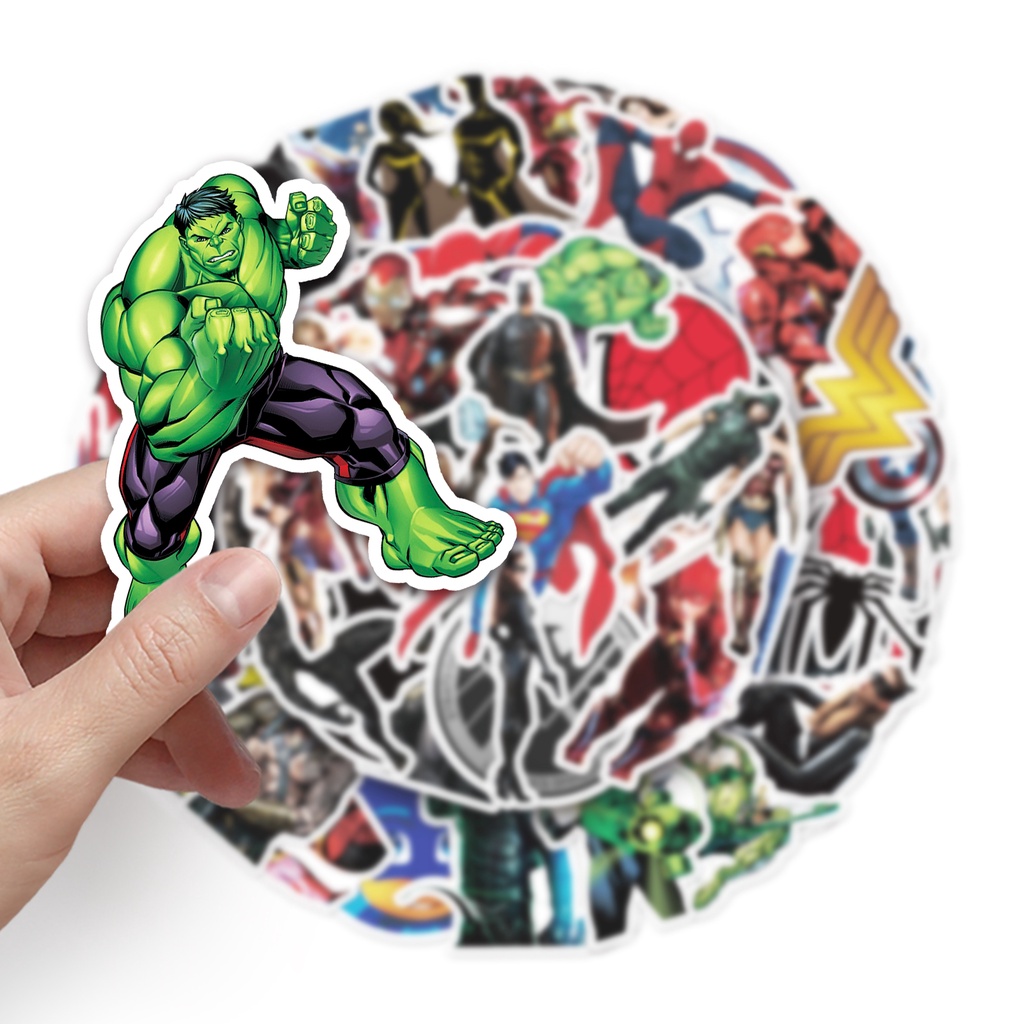 Bộ 50 Miếng Dán Trang Trí Xe Hơi Hình Siêu Anh Hùng Marvel Vui Nhộn Chống Thấm Nước DIY