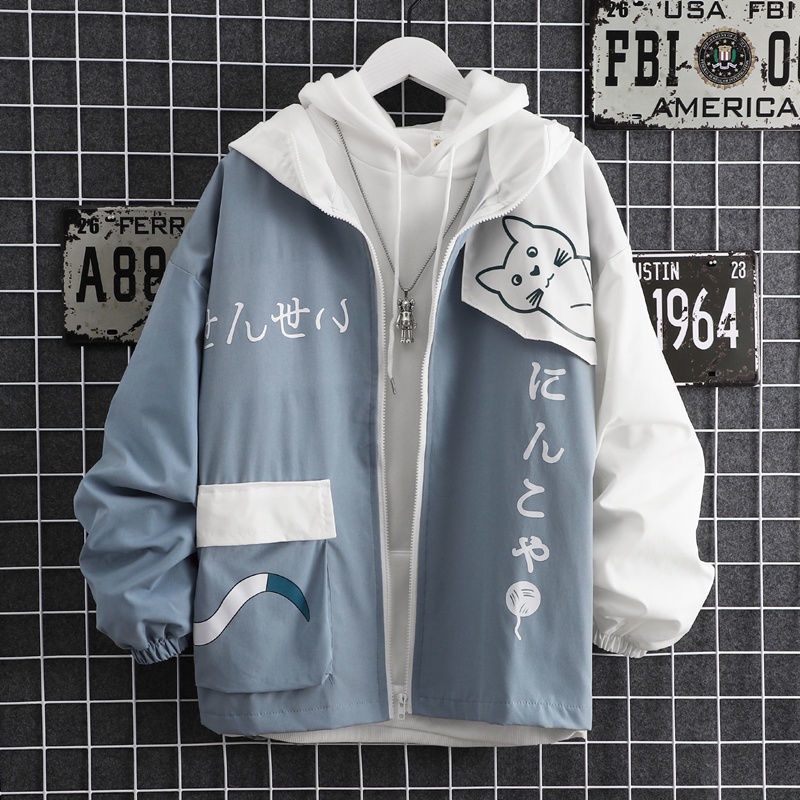 Áo Khoác Hoodie Dáng Rộng In Hoạt Hình Mèo Kiểu Nhật Bản Thời Trang Xuân Thu Cho Các Cặp Đôi