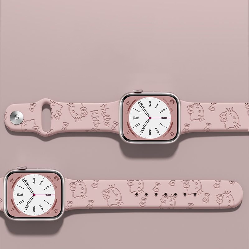 Dây Đeo Đồng Hồ Bằng Silicon Mềm Chạm Khắc Hình Mèo Màu Hồng 38mm 40mm 41mm 42mm 44mm 45mm 49mm Cho Apple i Watch Series Ultra SE 8 7 6 5 4 3 2 1