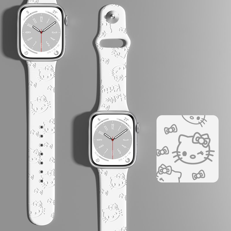 Dây Đeo Đồng Hồ Bằng Silicon Mềm Chạm Khắc Hình Mèo Màu Hồng 38mm 40mm 41mm 42mm 44mm 45mm 49mm Cho Apple i Watch Series Ultra SE 8 7 6 5 4 3 2 1