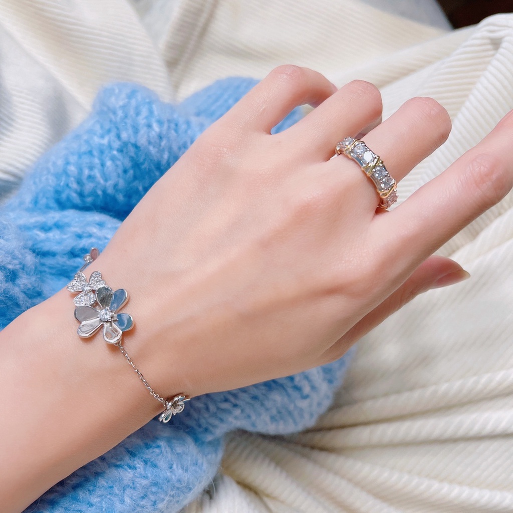 Ti & Co. Nhẫn Mạ Bạc 925 Đính Đá Hai Màu Sắc Xinh Xắn