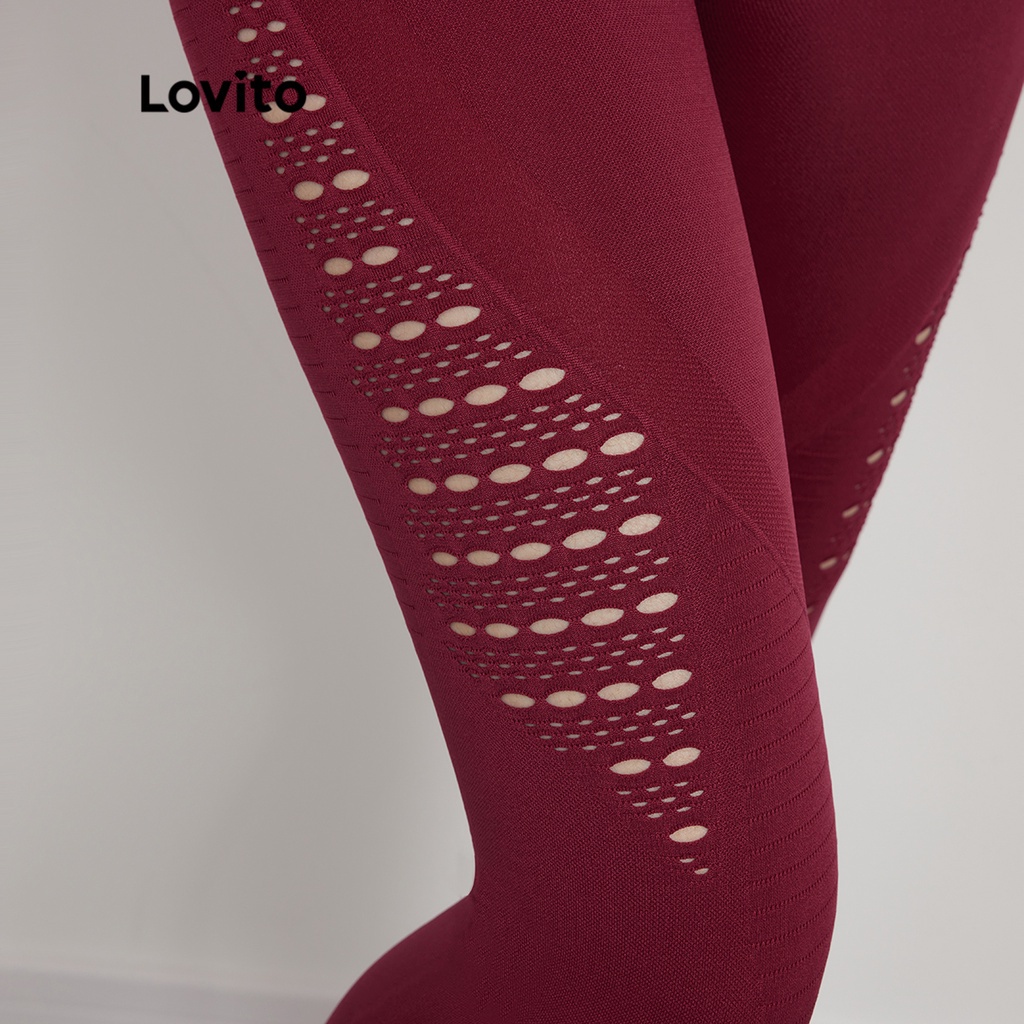 Lovito Quần Áo Yoga Lưng Cao Có Đệm Tháo Rời Được Màu Trơn L38AD014