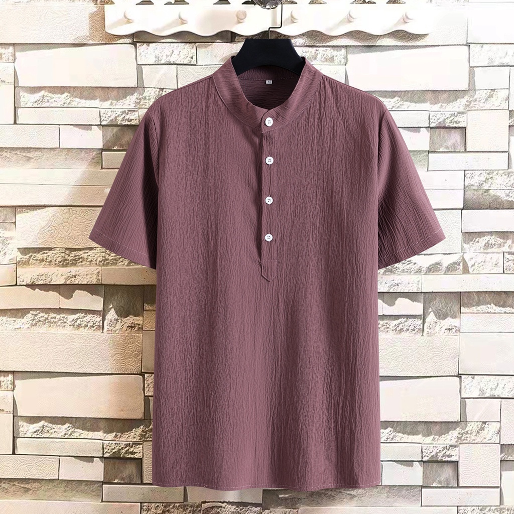 Áo Sơ Mi Cotton Lanh Cổ Đứng Tay Ngắn Thời Trang Mùa Hè Cho Nam Giới Có Size S-5XL